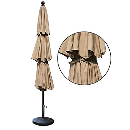 EliteShade USA 10-Year-Non-Fading 9ft 3-Tier Market Patio Umbrella, Commercial Grade Outdoor Table Umbrella with Crank Open, Windproof & UPF 50+ UV Protection, Heavy Duty Ventilation for Garden, Deck, Pool, Backyard, Beach & Bistro, Heather Beige