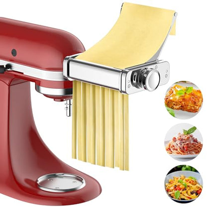 GVODE 3 in 1 Pasta Attachment for KitchenAid Stand Mixer, All Metal Pasta Maker KitchenAid Attachment, Pasta Sheet Roller, Spaghetti Cutter, Fettuccine Cutter Maker Accessories and Cleaning Brush