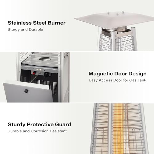 LAUSAINT HOME 48,000 BTU Pyramid Propane Heater – Outdoor Heater for Patio with Waterproof Cover & Wheels, 87" Tall Quartz Glass Tube Flame Heater for Deck, Garden, Party, Commercial, Restaurant