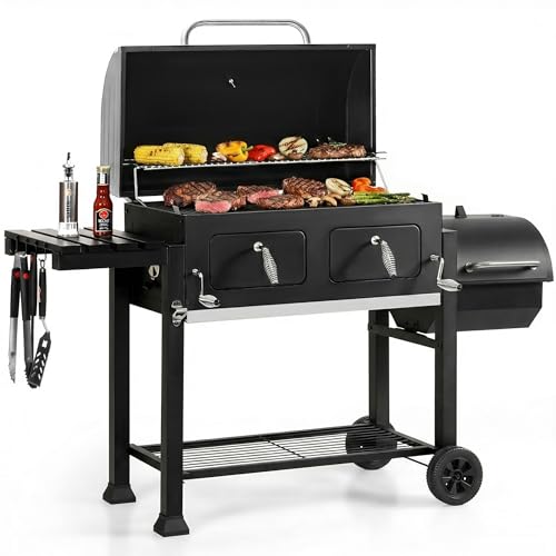 Sophia & William Extra Large BBQ Charcoal Grills and Offset Smoker,1015 SQ.IN. Cooking Area with Dual Lifting Charcoal Trays, Charcoal Barbecue Smoker Grill for Patio, Backyard Outdoor Cooking