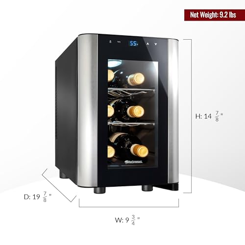 Wine Enthusiast 6-Bottle Countertop Wine Cooler – Compact Mini Fridge for Kitchen or Bedroom with 3 Shelves, Energy-Efficient Cooling, Adjustable Digital Temperature Control