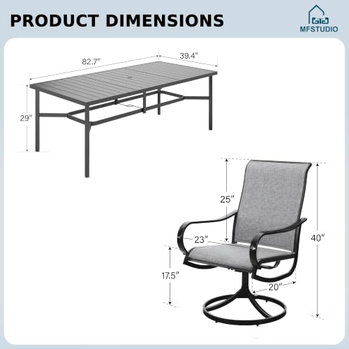 MFSTUDIO 9 Pcs Outdoor Dining Set, 82'' Metal Table & Swivel Mesh Chairs