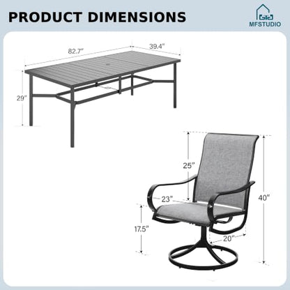 MFSTUDIO 9 Pcs Outdoor Dining Set, 82'' Metal Table & Swivel Mesh Chairs