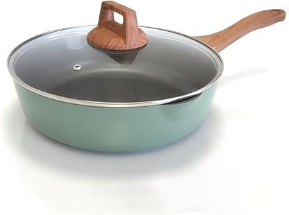YYJINGYOU Nonstick Frying Pan Skillet with Lid, Omelette Pan, Induction Compatible, Emerald Green, 10 inch