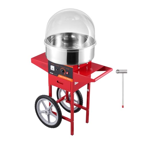 VEVOR Electric Cotton Candy Machine Cart with Cover, Commercial Floss Maker w/Stainless Steel Bowl, Sugar Scoop and Drawer, Perfect for Home, Carnival, Kids Birthday, Family Party, Red