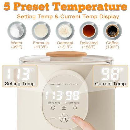 Veroline Instant Water Warmer, 2L Baby Formula Dispenser, 5 Temperature Control & 7x24H Keep Warm, Baby Bottle Warmer with Night Light, Hot Water Dispenser for All Bottles, Detachable Glass Tank