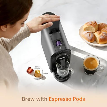 CHULUX Upgrade Bafè-Pro Espresso Coffee Maker for Nes Original Pods, Compact Espresso Machine for Small Space, 20 Bar Fast Extraction, Gray