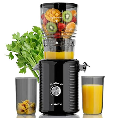 KIAMITH 300W Cold Press Juicer with 5.8" Extra-Large Feed Chute, Slow Masticating Juicer Machines for Fruits and Vegetables, High Juice Yield, Easy to Clean, Family Use, BPA Free (Black & Grey)