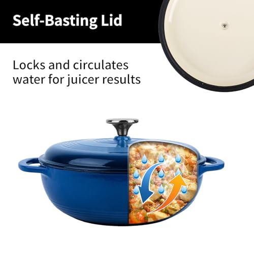 Enameled Cast Iron Braiser, 3 Quart Enameled Cast Iron Skillet with Lid, Oven Safe up to 500° F or on Stovetop, Suitable for Marinate, Cook, Bake, Refrigerate and Serve, Blue