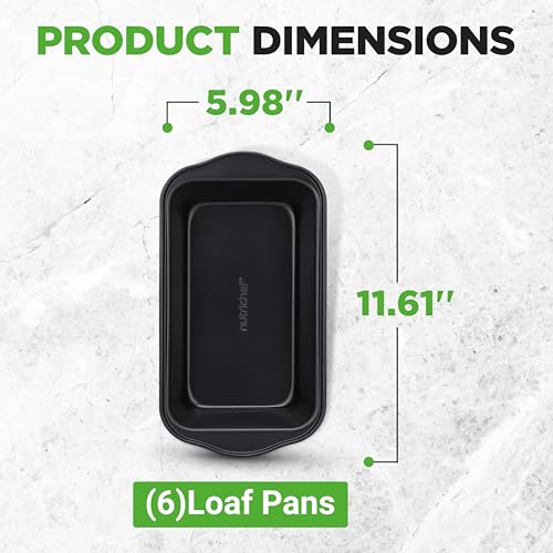 NutriChef Loaf Pans Set of 6 | Non-Stick Premium Bread Pans Quick & Even Heat Distribution | Oven Safe To 450 F | No PFOA, PFOS & PTFE | Food Grade Carbon Steel | 11.61 x 5.98 x 2.56 Inches (Black)