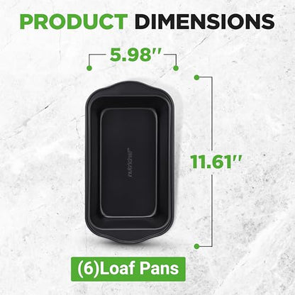NutriChef Loaf Pans Set of 6 | Non-Stick Premium Bread Pans Quick & Even Heat Distribution | Oven Safe To 450 F | No PFOA, PFOS & PTFE | Food Grade Carbon Steel | 11.61 x 5.98 x 2.56 Inches (Black)
