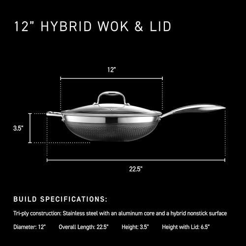 HexClad 12 Inch Hybrid Nonstick Wok, Stay-Cool Handle, Dishwasher and Oven Safe, Compatible with All Cooktops, Induction Ready