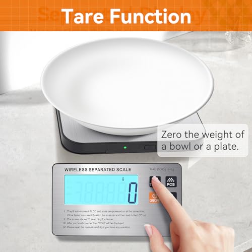 SHGMEET Food Scale- Wireless Separated, 33 lb Digital Kitchen Split Scales Weight Grams and Ounces for Baking Cooking and Meal Prep, LCD Display, 7 Units with Tare Function (Batteries Included)