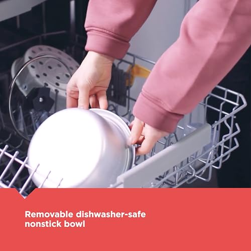 BLACK+DECKER 6-Cup Cooked (3 Cups Uncooked) Rice Cooker, Steaming Basket, Removable Nonstick Bowl, One-Touch Operation, Baked Stone