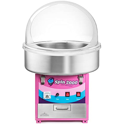 Olde Midway Cotton Candy Machine with Bubble Shield, SPIN-2000 Electric Candy Floss Maker, Commercial-Grade