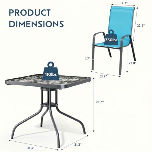 Arlopu 5 Pieces Outdoor Patio Dining Set, Glass Table and Textilene Chair