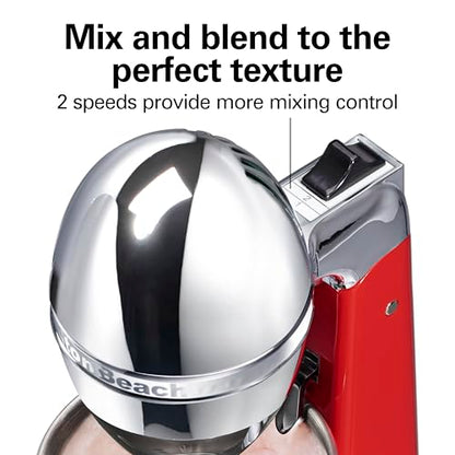 Hamilton Beach DrinkMaster Electric Drink Mixer, Retro Milkshake Maker & Milk Frother, 2 Speeds, Extra-Large 28 oz. Stainless Steel Cup, Red