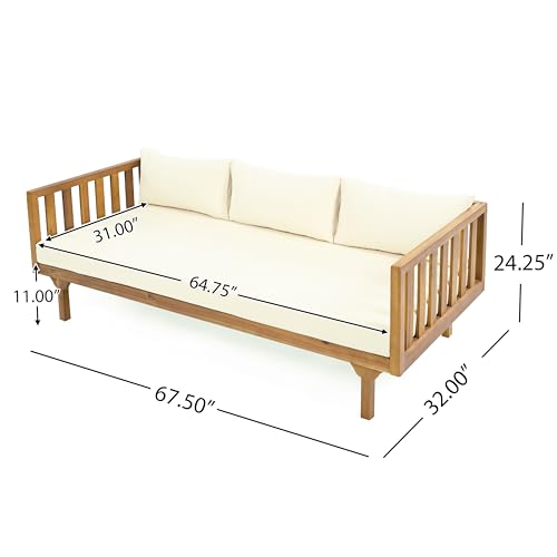 Merax Outdoor Patio 3-Seat Sofa and Round Coffee Table, Beige +Teak