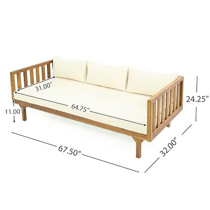 Merax Outdoor Patio 3-Seat Sofa and Round Coffee Table, Beige +Teak