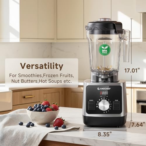 AMZCHEF 1800W Smoothies Blender, Ice-Crushing Countertop Blenders