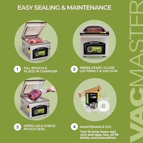 VacMaster VP230 Chamber Vacuum Sealer – Commercial Vacuum Sealer Machine for Food with 1/2 HP Oil Pump, 12.25” Seal Bar for 12” x 15” Bags, Food Vacuum Sealer for Sous Vide, Liquids & Food Storage