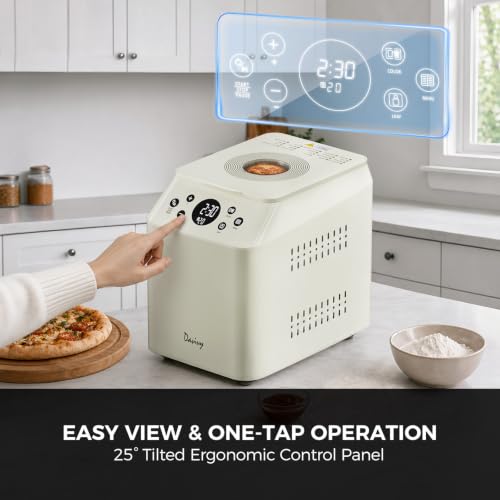 Davivy 3 LB Bread Maker, 20-in-1 Automatic Bread Machine with Ceramic Pan & Auto Fruit Nut Dispenser, Quiet Motor, Dual Heaters, 15H Delay Timer, for Large Family