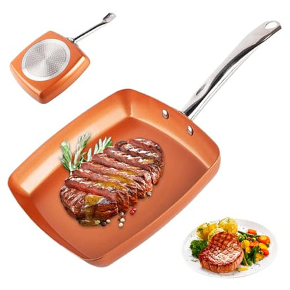 CNAFGBGG Square Frying Pan 9.5'' Square Skillet Non Stick Induction Frying Pan with Stainless Steel Handle Cooking Dishwasher and Oven Safe for Quickly Even Heating.