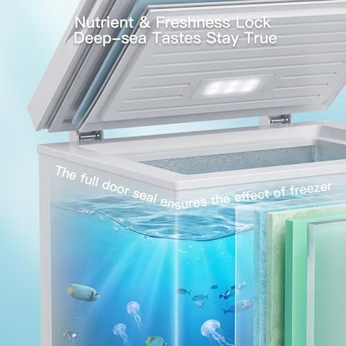 MEPTY 2.05 Cu.Ft Chest Freezer,Top Open Door Deep Freezer with 2 Removable Baskets,7 Adjustable Thermostat,Built-in LED Light,Quiet Energy Saving Freezers for Home,Kitchen,Garage Use