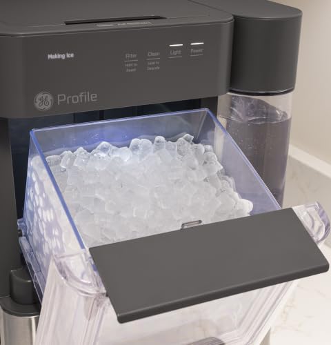 GE Profile Opal MINI PRO Nugget Ice Maker w/Side Tank, Portable Countertop Pebble Ice Machine, 36 lbs/Day, Top Fill, 6 Pack Descaler & Scoop, Stainless Steel