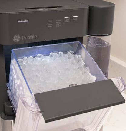 GE Profile Opal MINI PRO Nugget Ice Maker w/Side Tank, Portable Countertop Pebble Ice Machine, 36 lbs/Day, Top Fill, 6 Pack Descaler & Scoop, Stainless Steel