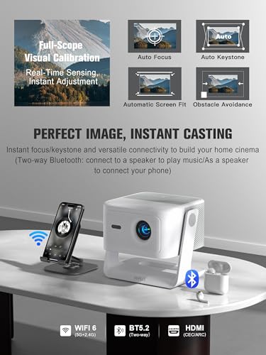 【Official Licensed Google TV】4K Smart Projector with WiFi and Bluetooth, VOPLLS Outdoor Projectors with Dolby/Auto Focus, Portable Movie Phone Wireless Gaming Wifi Proyector for Bedroom/Home/Celling