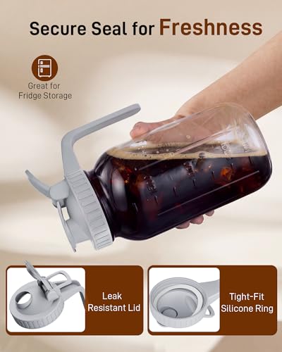 OneDream Cold Brew Coffee Maker - 2 Quart 64oz Stainless Steel Filter Cold Brew Pitcher Jar, No Leaks Cold Brew Mason Jar Coffee Maker, Easy to Clean Cold Coffee Maker