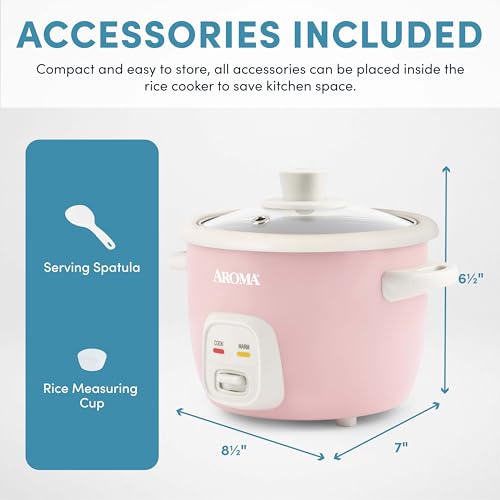 AROMA® Mini Rice Cooker, 2-Cup (Uncooked) / 4-Cup (Cooked), Grain Cooker, Soup Maker, Oatmeal Cooker, Auto Keep Warm, 1 Qt, Pink, ARC-302NGP