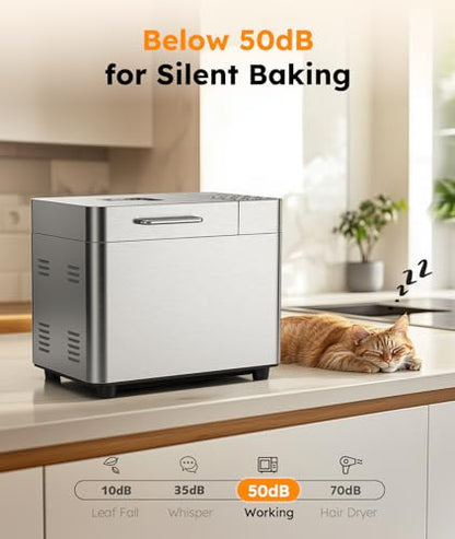 2LB Bread Maker Machine, OSIPOTO 17 in 1 Automatic Stainless Steel Bread Machine, Non-stick, Beginner-Friendly Controls, 15 Hour Timer, Easy to Clean Low Noise, High Success Rate for Homemade Bread