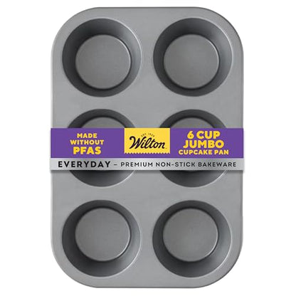Wilton Everyday Non Stick Jumbo Muffin Pan for Oversized Muffins and Cupcakes, Made without PFAs, 6 Cup Capacity