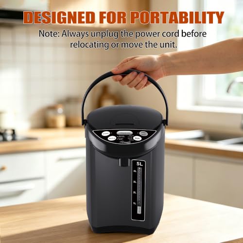 Rosewill Electric Hot Water Boiler and Warmer, Hot Water Dispenser with Auto Dispense Function, 5 Temperature Settings, Large Capacity 5.0 L (5.3 QT) - Black