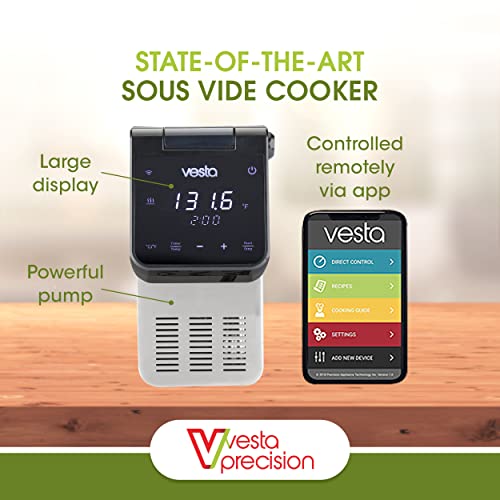 Vesta Precision Sous Vide Cooker, 30L Capacity, WiFi App Control and Large Display Screen,Foldable Design, IPX7 Waterproof, High Performance Immersion Circulator for Home & Professional Kitchen