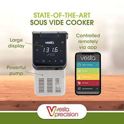 Vesta Precision Sous Vide Cooker, 30L Capacity, WiFi App Control and Large Display Screen,Foldable Design, IPX7 Waterproof, High Performance Immersion Circulator for Home & Professional Kitchen