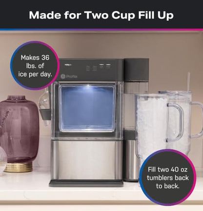 GE Profile Opal MINI PRO Nugget Ice Maker w/Side Tank, Portable Countertop Pebble Ice Machine, 36 lbs/Day, Top Fill, 6 Pack Descaler & Scoop, Stainless Steel