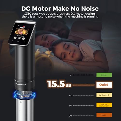 KitchenBoss WIFI Sous Vide Cooker: Ultra-Quiet Sous-vide Cooking Machine 1100 Watts Stainless Steel Immersion Circulator for Kitchen with TFT Preset Recipes (Black)
