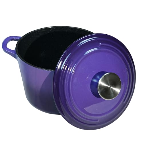 Flavehc Dutch Oven Pot with Lid 2.8 qt Cast Iron Dutch Oven for Bread Baking Purple Enameled Cast Iron Rice Pot with Handels