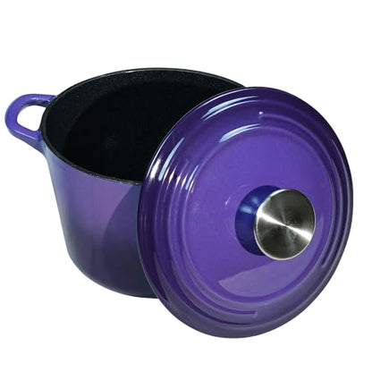 Flavehc Dutch Oven Pot with Lid 2.8 qt Cast Iron Dutch Oven for Bread Baking Purple Enameled Cast Iron Rice Pot with Handels