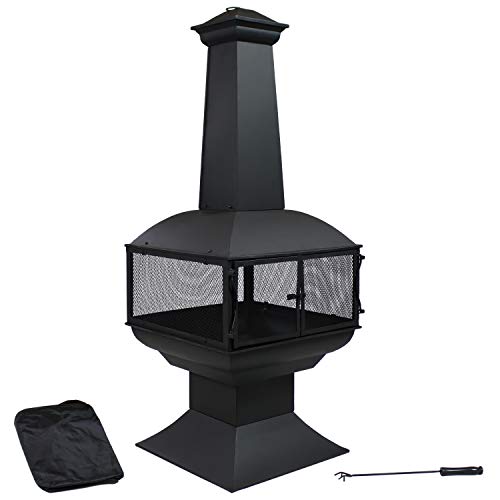 Sunnydaze 57-Inch Large Chiminea Outdoor Fireplace - Steel Wood-Burning Chiminea Outdoor Fire Pit with Cover, Wood Grate, and Poker