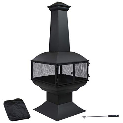 Sunnydaze 57-Inch Large Chiminea Outdoor Fireplace - Steel Wood-Burning Chiminea Outdoor Fire Pit with Cover, Wood Grate, and Poker