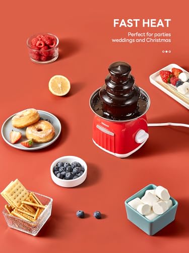 Reemix Electric Chocolate Fondue Fountain Machine - 3-Tier Stainless Steel Cascading Fountain, Easy Assembly & Cleaning, Party/Wedding/Home Dessert Maker, Red