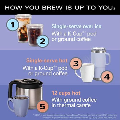 Hamilton Beach FlexBrew Advanced 5-in-1 Thermal Programmable 12 Cup Drip and Single Serve Hot & Iced Coffee Maker, Movable 60oz. Water Reservoir, Use Pod Packs and Grounds, Fast Brewing, Black (49929)