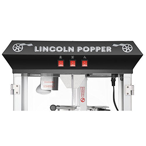Lincoln Popcorn Machine with Cart - 8oz Popper with Stainless-Steel Kettle, Warming Light, and Accessories by Great Northern Popcorn (Black)
