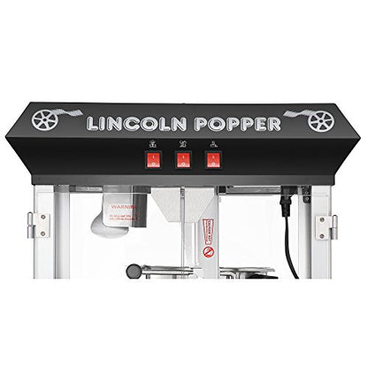 Lincoln Popcorn Machine with Cart - 8oz Popper with Stainless-Steel Kettle, Warming Light, and Accessories by Great Northern Popcorn (Black)
