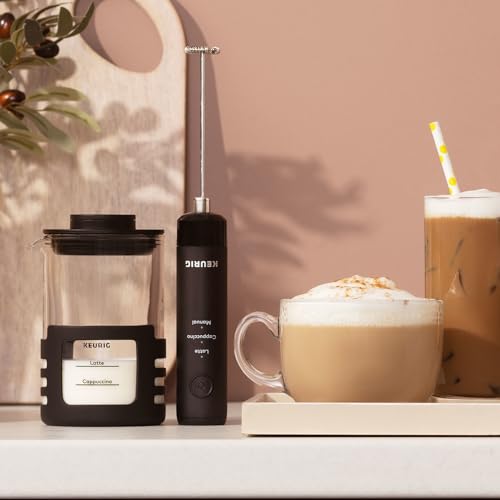 Keurig SimpleCafe Frother, Rechargeable Handheld Milk Frother for Lattes, Cappuccinos & Iced Coffee, USB Cord Included, Microwave-Safe Frothing Cup, Hot & Cold Foam Maker