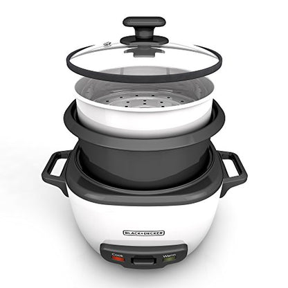 BLACK+DECKER 16-Cup Rice Cooker, RC516, 8-Cup Uncooked Rice, Steaming Basket, Removable Non-Stick Bowl, One Touch